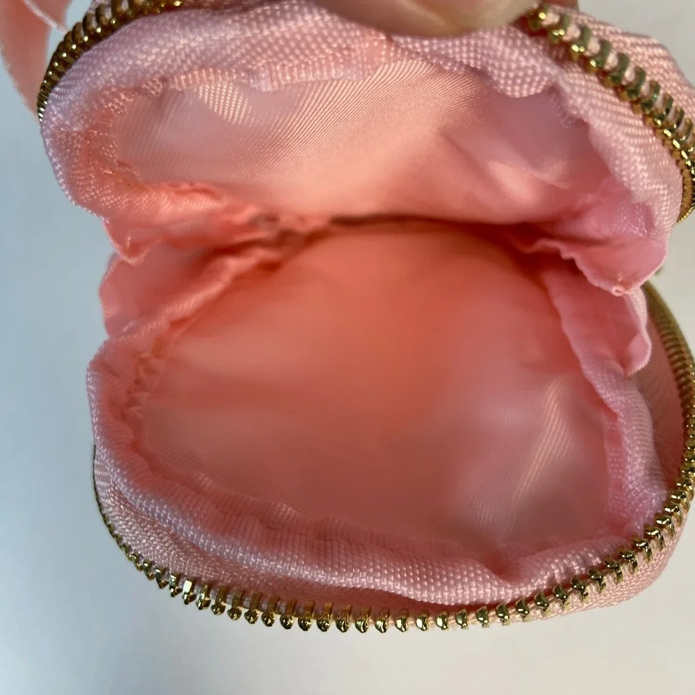 The Darling Effect Pink Nylon Small Zip Pouch w/Arm Strap Gold Hardware Mini Bag